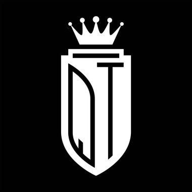 QT Vektör logosu Kraliyet Taç Minimalist baş harfleri, zarif bir stil ve iç kalkan çizgisi.