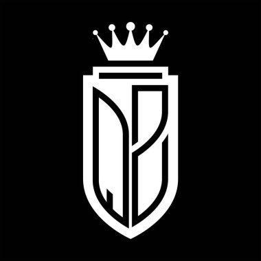 QZ Vektör logosu Kraliyet Taç Minimalist baş harfleri, Kalkan çizgisi ile zarif stil