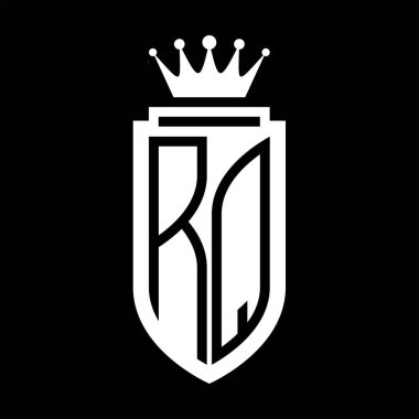 RQ Vektör logosu Kraliyet Taç Minimalist baş harfleri, zarif bir stil ve iç kalkan çizgisi.