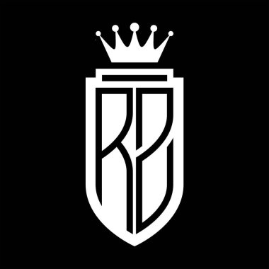 RZ Vektör logosu Kraliyet Taç Minimalist baş harfleri, zarif bir stil ve iç kalkan çizgisi.