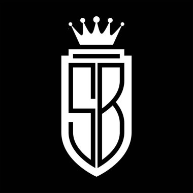 SB Vektör logosu Kraliyet Taç Minimalist baş harfleri, zarif bir stil ve iç kalkan çizgisi.