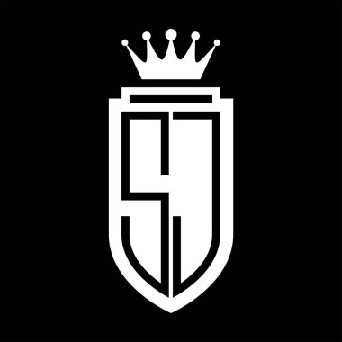 SJ Vektör logosu Kraliyet Taç Minimalist baş harfleri, zarif bir stil ve iç kalkan çizgisi.