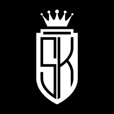 SK Vektör logosu Kraliyet Taç Minimalist baş harfleri, zarif bir stil ve iç kalkan çizgisi.