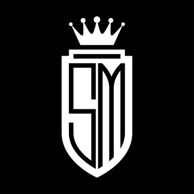 SM Vektör logosu Kraliyet Taç Minimalist baş harfleri, zarif bir stil ve iç kalkan çizgisi.