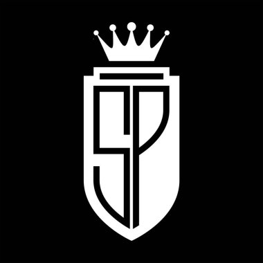 SP Vektör logosu, kraliyet tacının baş harfleri, minimalist, kalkanın iç hatlarıyla zarif bir tarz.