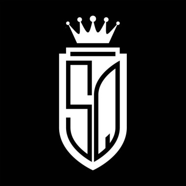 SQ Vektör logosu Kraliyet Taç Minimalist baş harfleri, zarif bir stil ve iç kalkan çizgisi.