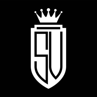 SV Vektör logosu Kraliyet Taç Minimalist baş harfleri, zarif bir stil ve iç kalkan çizgisi.