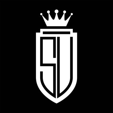 SU Vektör logosu Kraliyet Taç Minimalist baş harfleri, zarif bir stil ve iç kalkan çizgisi.