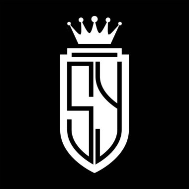 SY Vektör logosu Kraliyet Taç Minimalist baş harfleri, zarif bir stil ve iç kalkan çizgisi.