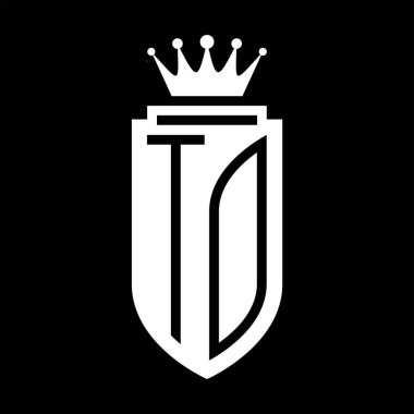 To Vector logosu Kraliyet Taç Minimalist baş harfleri, zarif bir stil ve iç kalkan çizgisi.