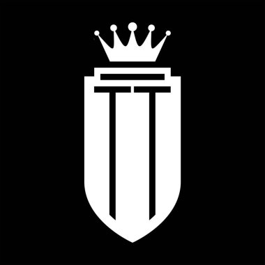 TT Vektör logosu Kraliyet Taç Minimalist baş harfleri, kalkanın iç hatlarıyla zarif bir tarz.