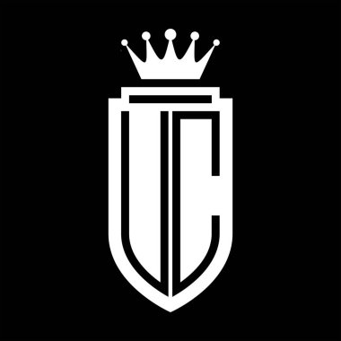 UC Vektör logosu Kraliyet Taç Minimalist baş harfleri, zarif bir stil ve iç kalkan çizgisi.