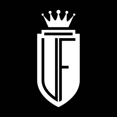 UF Vektör logosu Kraliyet Taç Minimalist baş harfleri, zarif bir stil ve iç kalkan çizgisi.