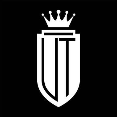 UT Vektör logosu Kraliyet Taç Minimalist baş harfleri, zarif bir stil ve iç kalkan çizgisi.