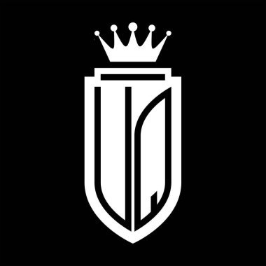 UQ Vektör logosu Kraliyet Taç Minimalist baş harfleri, zarif bir stil ve iç kalkan çizgisi.
