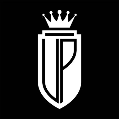 UP Vektör logosu Kraliyet Taç Minimalist baş harfleri, Kalkan çizgisi ile zarif bir stil