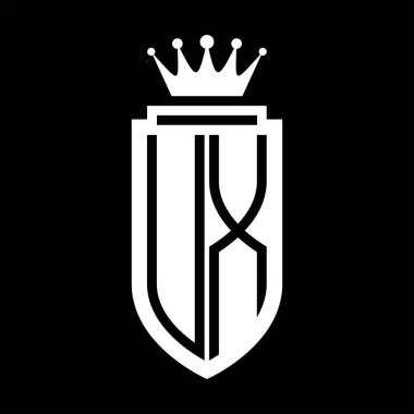 UX Vektör logosu Kraliyet Taç Minimalist baş harfleri, zarif bir stil ve iç kalkan çizgisi.