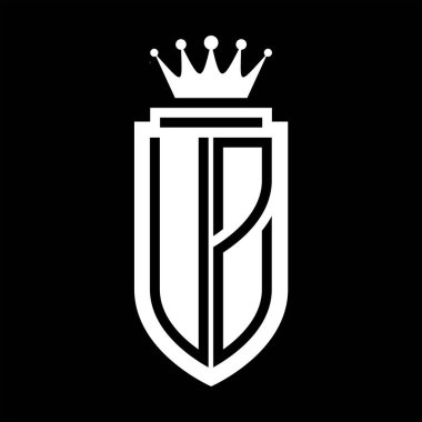 UZ Vektör logosu Kraliyet Taç Minimalist baş harfleri, zarif bir stil ve iç kalkan çizgisi.