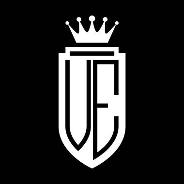 VE Vector logosu Kraliyet Taç Minimalist baş harfleri, zarif bir stil ve iç kalkan çizgisi.