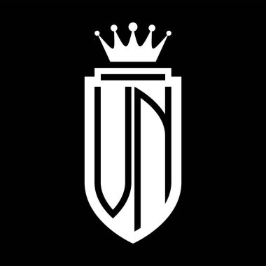 VN Vektör logosu Kraliyet Taç Minimalist baş harfleri, zarif bir stil ve iç kalkan çizgisi.