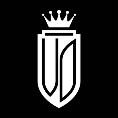 VO Vektör logosu Kraliyet Taç Minimalist baş harfleri, zarif bir stil ve iç kalkan çizgisi.