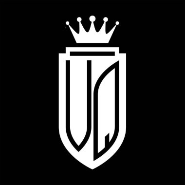 VQ Vektör logosu Kraliyet Taç Minimalist baş harfleri, zarif bir stil ve iç kalkan çizgisi.