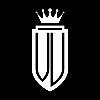 VU Vektör logosu Kraliyet Taç Minimalist baş harfleri, zarif bir stil ve iç kalkan çizgisi.