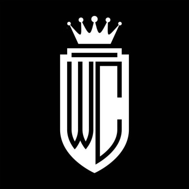 WC Vektör logosu Kraliyet Kraliyet Taç Minimalist baş harfleri, zarif bir stil ve iç kalkan çizgisi.