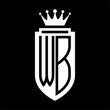 WB Vektör logosu Kraliyet Kraliyet Taç Minimalist baş harfleri, zarif bir stil ve iç kalkan çizgisi.