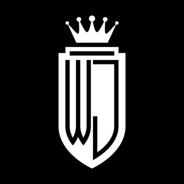 WJ Vektör logosu Kraliyet Taç Minimalist baş harfleri, zarif bir stil ve iç kalkan çizgisi.