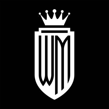 WM Vektör logosu Kraliyet Taç Minimalist baş harfleri, zarif bir stil ve iç kalkan çizgisi.