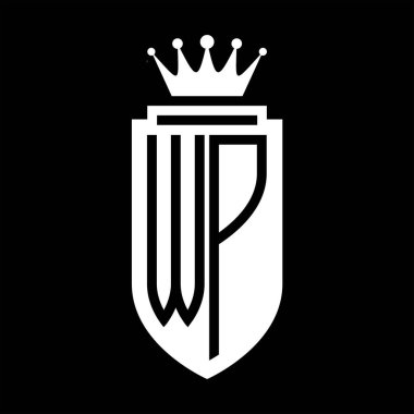 WP Vektör logosu Kraliyet Taç Minimalist baş harfleri, zarif bir stil ve iç kalkan çizgisi.