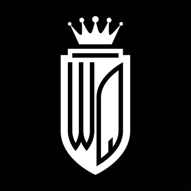 WQ Vektör logosu Kraliyet Taç Minimalist baş harfleri, zarif bir stil ve iç kalkan çizgisi.