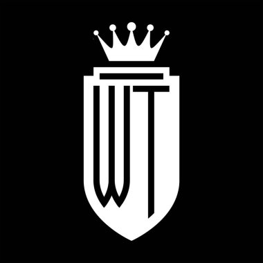 WT Vektör logosu Kraliyet Kraliyet Taç Minimalist baş harfleri, zarif bir stil ve iç kalkan çizgisi.