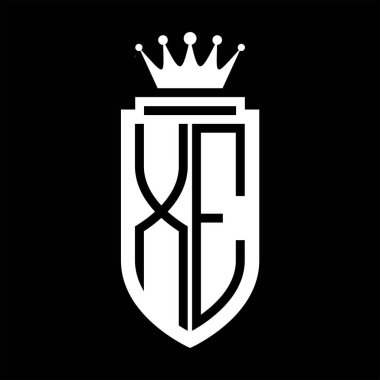 XE Vektör logosu Kraliyet Taç Minimalist baş harfleri, zarif bir stil ve iç kalkan çizgisi.