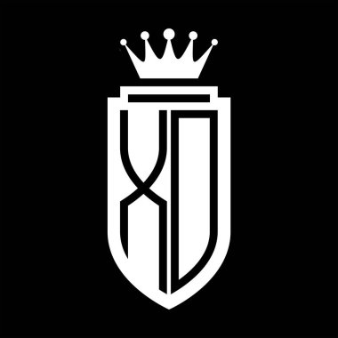XD Vektör logosu Kraliyet Taç Minimalist baş harfleri, zarif bir stil ve iç kalkan çizgisi.