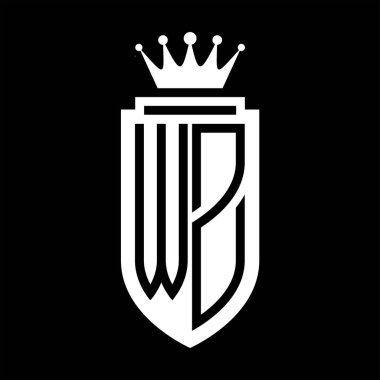 WZ Vektör logosu Kraliyet Taç Minimalist baş harfleri, zarif bir stil ve iç kalkan çizgisi.