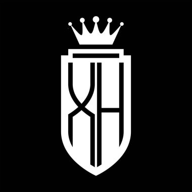 XH Vektör logosu Kraliyet Taç Minimalist baş harfleri, zarif bir stil ve iç kalkan çizgisi.
