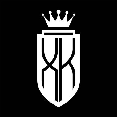XK Vektör logosu Kraliyet Kraliyet Taç Minimalist baş harfleri, zarif bir stil ve iç kalkan çizgisi.