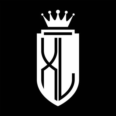 XL Vektör logosu Kraliyet Taç Minimalist baş harfleri, zarif bir stil ve iç kalkan çizgisi.