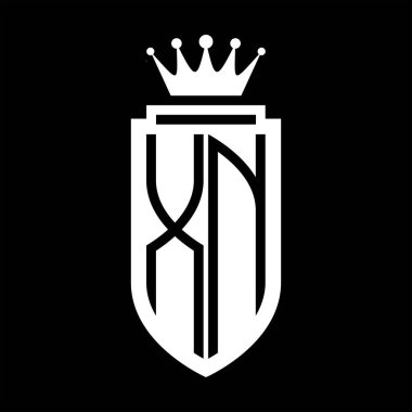 XN Vektör logosu Kraliyet Taç Minimalist 'i ile baş harf kalkanı, Kalkan dış hatları ile zarif stil