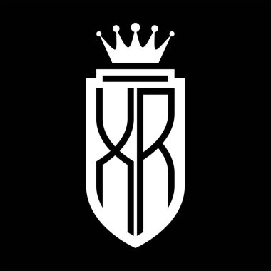 XR Vektör logosu Kraliyet Taç Minimalist baş harfleri, zarif bir stil ve iç kalkan çizgisi.