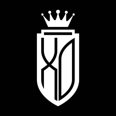 XO Vektör logosu Kraliyet Taç Minimalist baş harfleri, zarif bir stil ve iç kalkan çizgisi.
