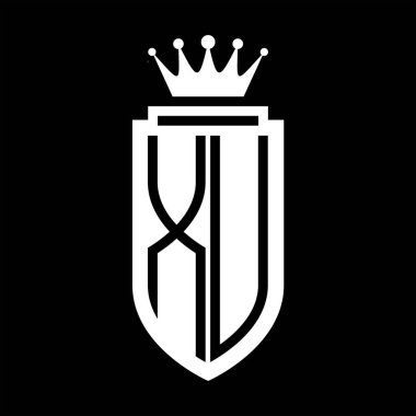 XU Vektör logosu Kraliyet Taç Minimalist baş harfleri, zarif bir stil ve iç kalkan çizgisi.