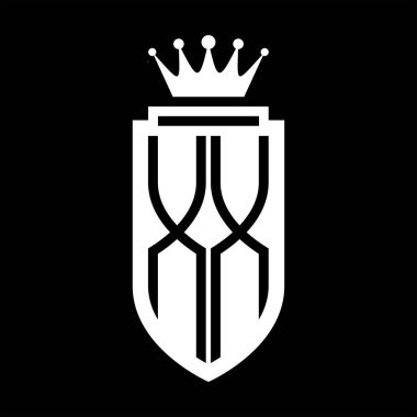 XX Vektör logosu Kraliyet Taç Minimalist baş harfleri, zarif bir stil ve iç kalkan çizgisi.