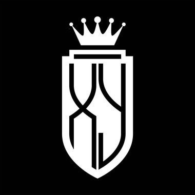 XY Vektör logosu Kraliyet Taç Minimalist baş harfleri, zarif bir stil ve iç kalkan çizgisi.