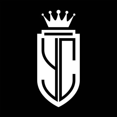 YC Vektör logosu Kraliyet Taç Minimalist baş harfleri, zarif bir stil ve iç kalkan çizgisi.