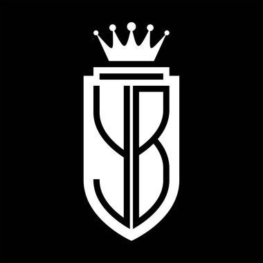 YB Vektör logosu Kraliyet Taç Minimalist baş harfleri, zarif bir stil ve iç kalkan çizgisi.