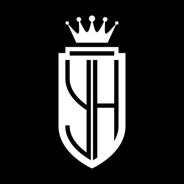 YH Vektör logosu Kraliyet Taç Minimalist baş harfleri, zarif bir stil ve iç kalkan çizgisi.