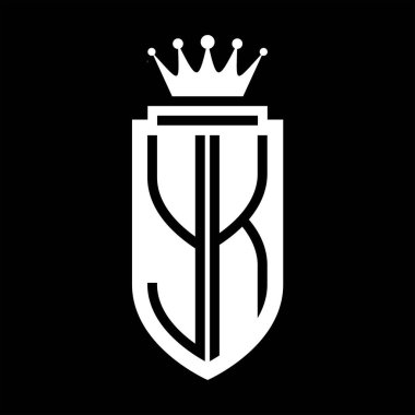 YK Vektör logosu Kraliyet Taç Minimalist baş harfleri, zarif bir stil ve iç kalkan çizgisi.